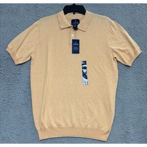 NEW Stafford Silk Blend Split Neck Polo Shirt Mens Small Orange Buff